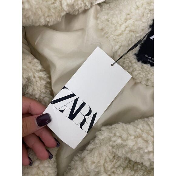 Zara Womens Faux Fur Coat Jacket XS Oyster White Teddy collared 4391/855 NWT - Picture 7 of 16